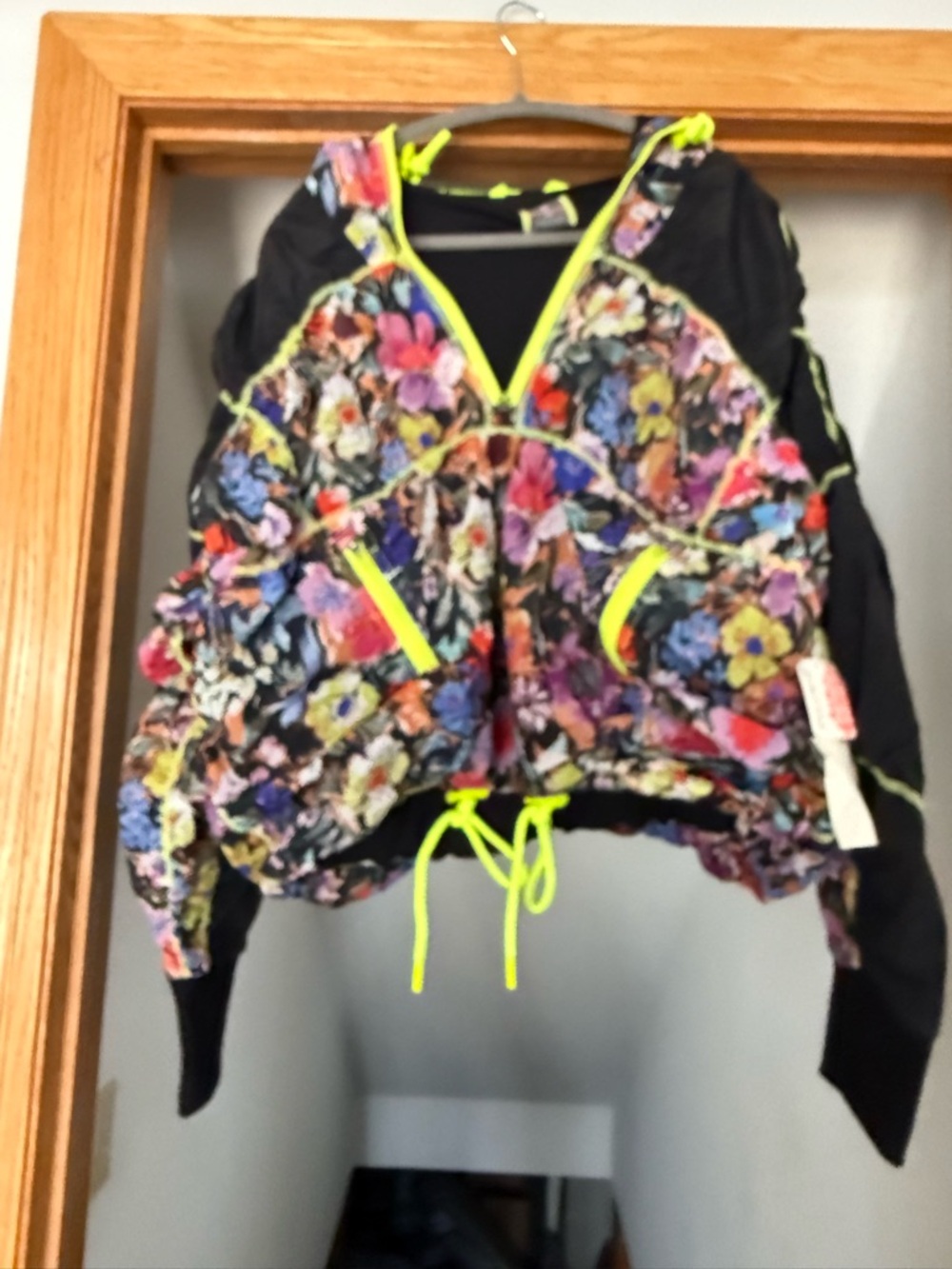 FP Movement by Free People Multicolor Floral Top with Neon Yellow Trim small ret